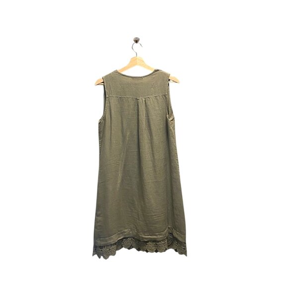 Carla Conti Y2K Linen Shift Dress Olive Green Size M Coastal Summer Beach Boho - Picture 11 of 13